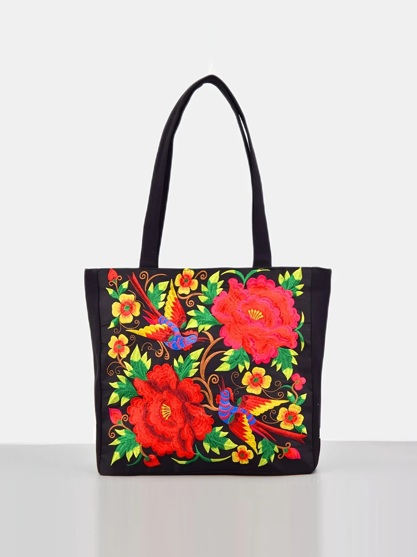 Women's Ethnic Floral Embroidered Fashionable Bucket Bag, Canvas Bag, Casual All-Seasons Design, Large Capacity & Stylish Carryall, Ideal for Daily Use, Women's Gift, Gift for Mother