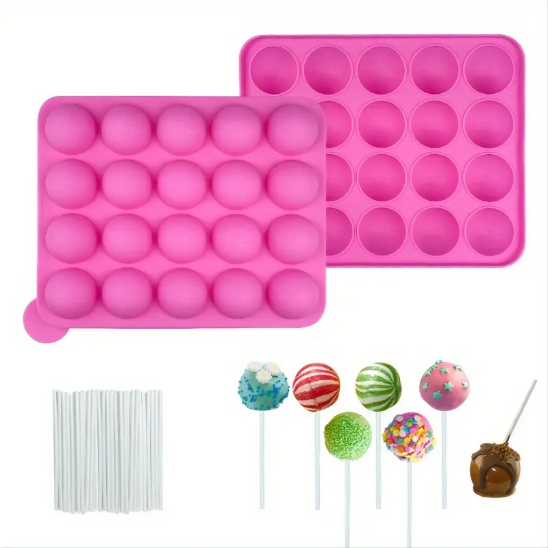 Silicone Lollipop Mold, 1 Count 20-grid Lollipop Mold with Lollipop Sticks, Baking Mold, Bakery Molds for Cake, Cookie, Chocolate, Cake, Pastry, Silicone Candy Molds, Baking Supplies