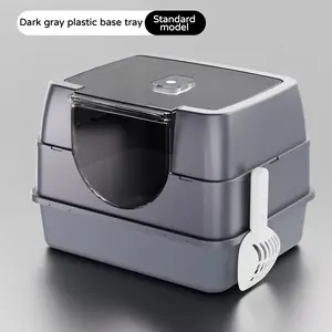 Fully Enclosed Cat Litter Box with Stainless Steel Drawer, Odor Locking, Anti-Splash, Easy Clean Pet Toilet with Scoop