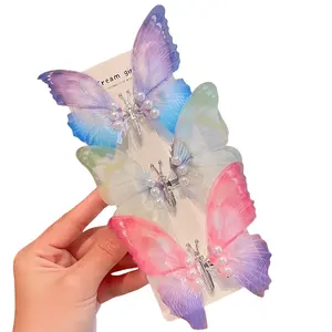 3pcs Halloween Gradient Butterfly Alloy Hair Clips Set - Cute Trendy Hair Accessories for Girls Elegant Pastel Bow Hair Pin Light Green Butterfly Braid Headband for Party