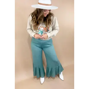 Causing Commotion- {Lilac & Teal} Swiss Dot Asymmetrical Ruffle Pants