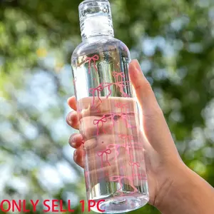 1pc Of Bow Transparent Plastic Water Cup, Creative Portable Water Bottle, Suitable For Fitness, Fashionable Sports Water Bottle, Simple Leak Proof Bottle, Juice Cup, The Ideal Gift, Drinkware