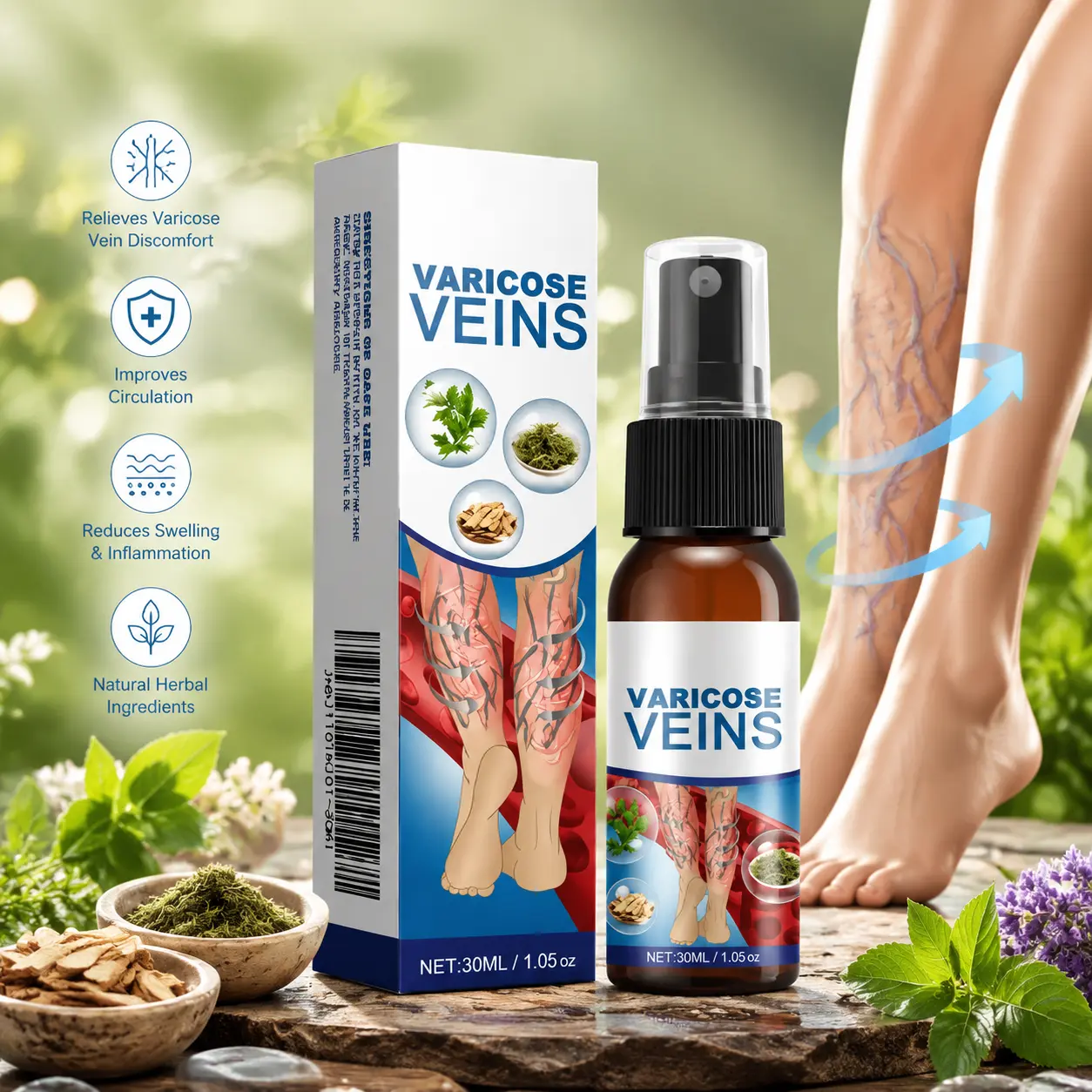 Vein Support Leg Care Spray - 30ml Fast-Absorbing Non-Greasy Light Botanical Health Solution for Adults, Bottle for People with Achy Tired Legs, Wellness, People With Achy Legs