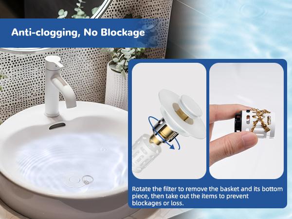 Hibbent Upgraded 3 in 1 Bathroom Sink Drain Strainer, Universal Pop Up Stopper with Removable Stainless Steel Filter Basket Hair Catcher, Sink Plug for 1.1''~2.36'' Basin, Brass Bullet Core, White Hibbent Upgraded 3 in 1 Bathroom Sink Drain Strainer, Universal Pop Up Stopper with Removable Stainless Steel Filter Basket Hair Catcher, Sink Plug for 1.1''~2.36'' Basin, Brass Bullet Core, White