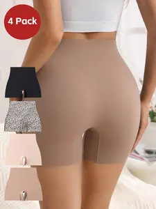 Women's High Waist Wide Thigh Slim Fit Briefs, Simple Solid Leopard Print Underwear, High Waisted Underwear, Soft Comfortable Breathable All-Season Inner Wear, 4 Pack