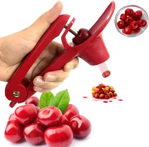 Cherry Pitter Heavy-Duty Stainless Steel Olive & Cherry Corer Tool with Space-Saving Lock Design Red Multi-Function Stoner for Jam Making