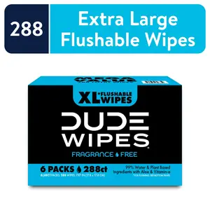 XL FLUSHABLE WET WIPES – UNSCENTED 6 PACK (48 COUNT EACH) ADULT HYGIENE WIPES