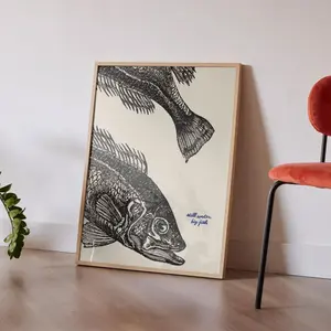 Bass Fish Vintage Poster Art, Retro Fishing Print, Cabin Wall Decor, Outdoor Sports Fisherman Illustration Bass Family Bass Nursery Wall Art