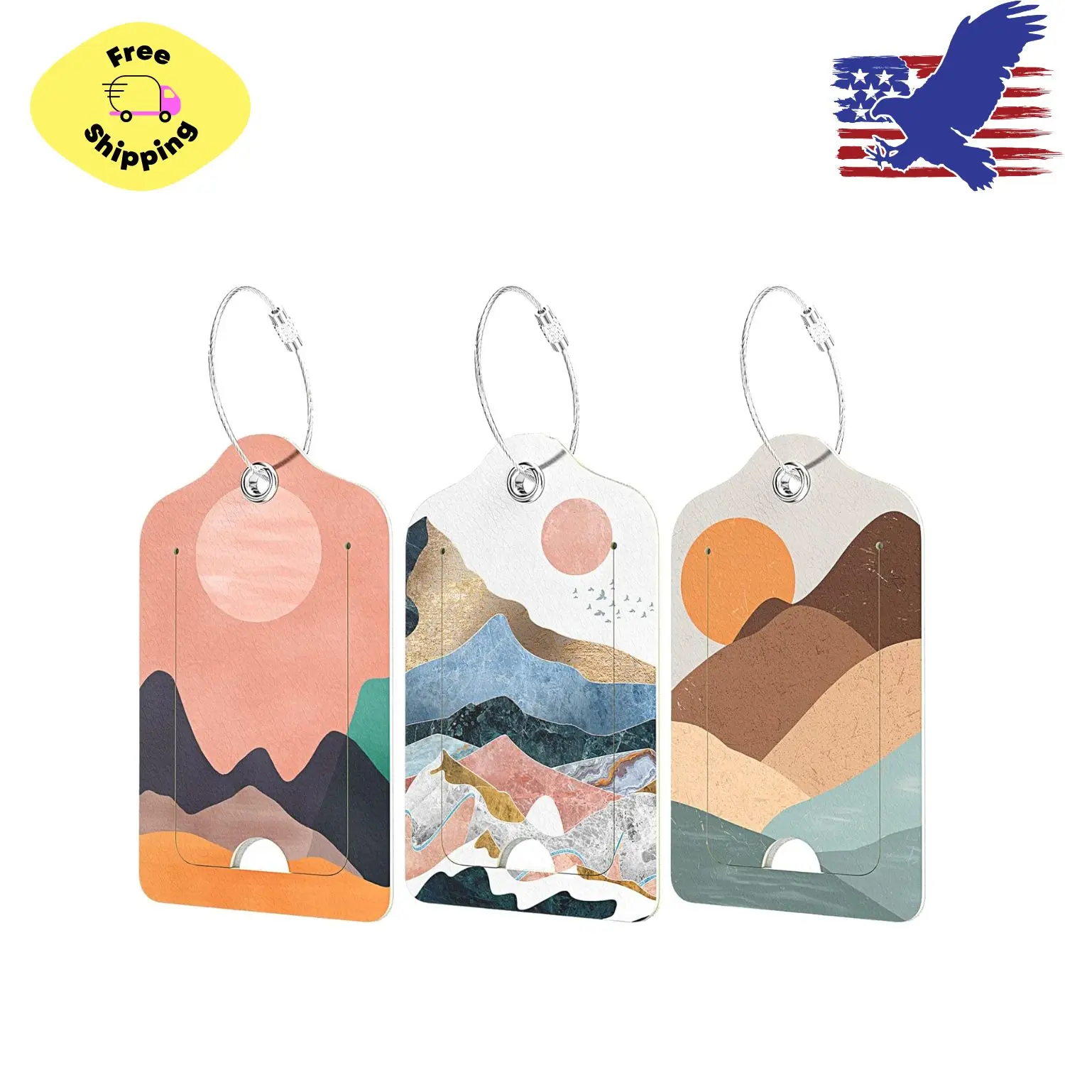 3 Pcs PU Leather Luggage Tags for Suitcase