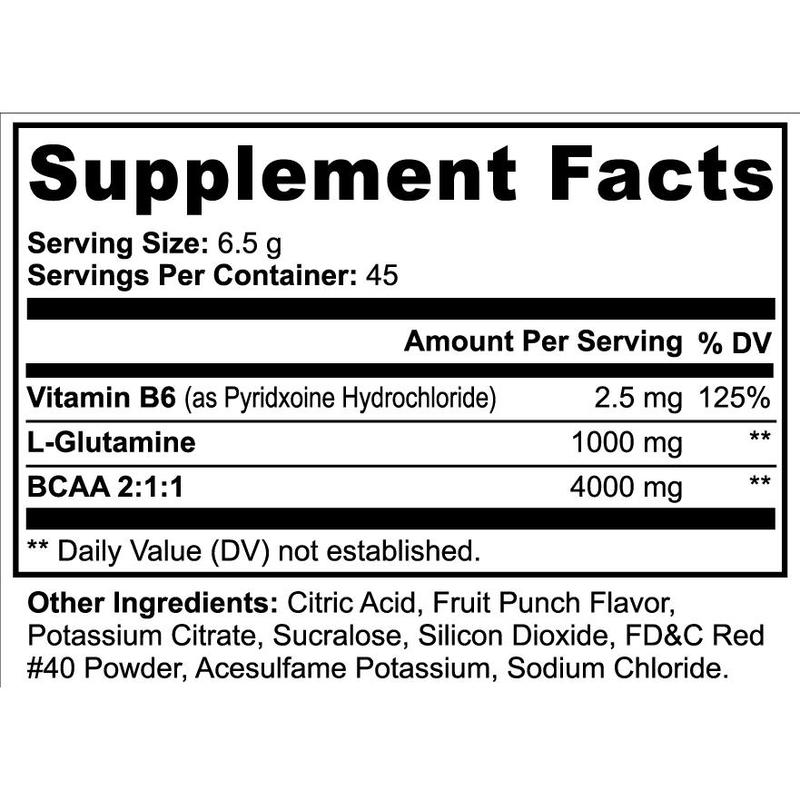 Loreya+ BCAA Shock Powder Fruit Punch 5000mg Branched-Chain Amino Acids & Glutamine for Lean Muscle Recovery 292g US Made