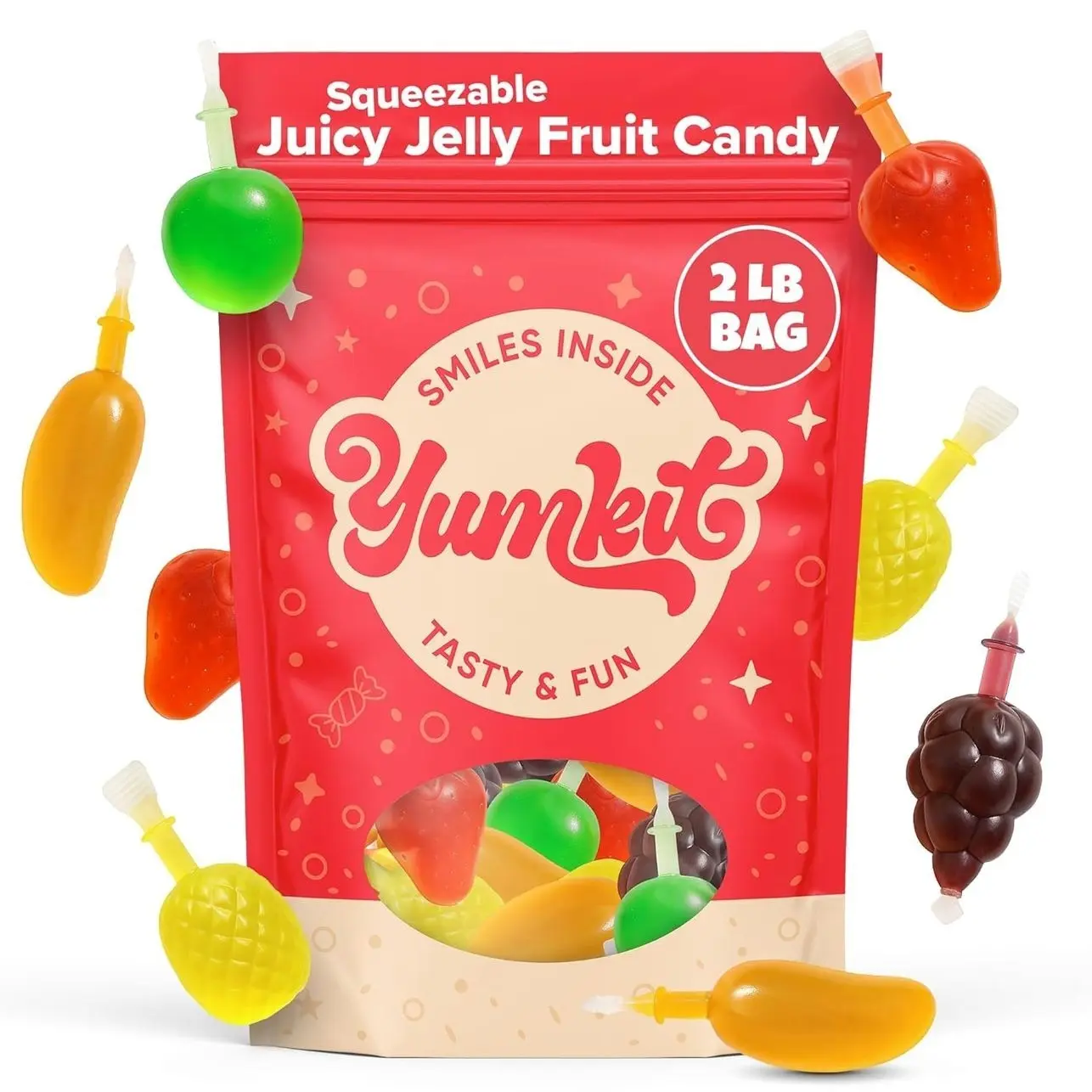 Fruit Jelly Candy 2 lbs | Mixed Fruit Jelly - Mango, Strawberry, Apple, Pineapple, and Grape | Popping Squeeze Jellies | Viral Candy from Tiktok | Sweet Treats for Goodie Bags & Party Favors | Yumkit