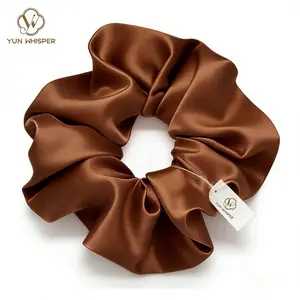1 Pack Luxury Satin Hair Scrunchie for Women,No CreaseNo Damage Hair Tie,Soft Shiny Dark Coffee Scrunchie for Daily WearSleep, Workouts & Lounging
