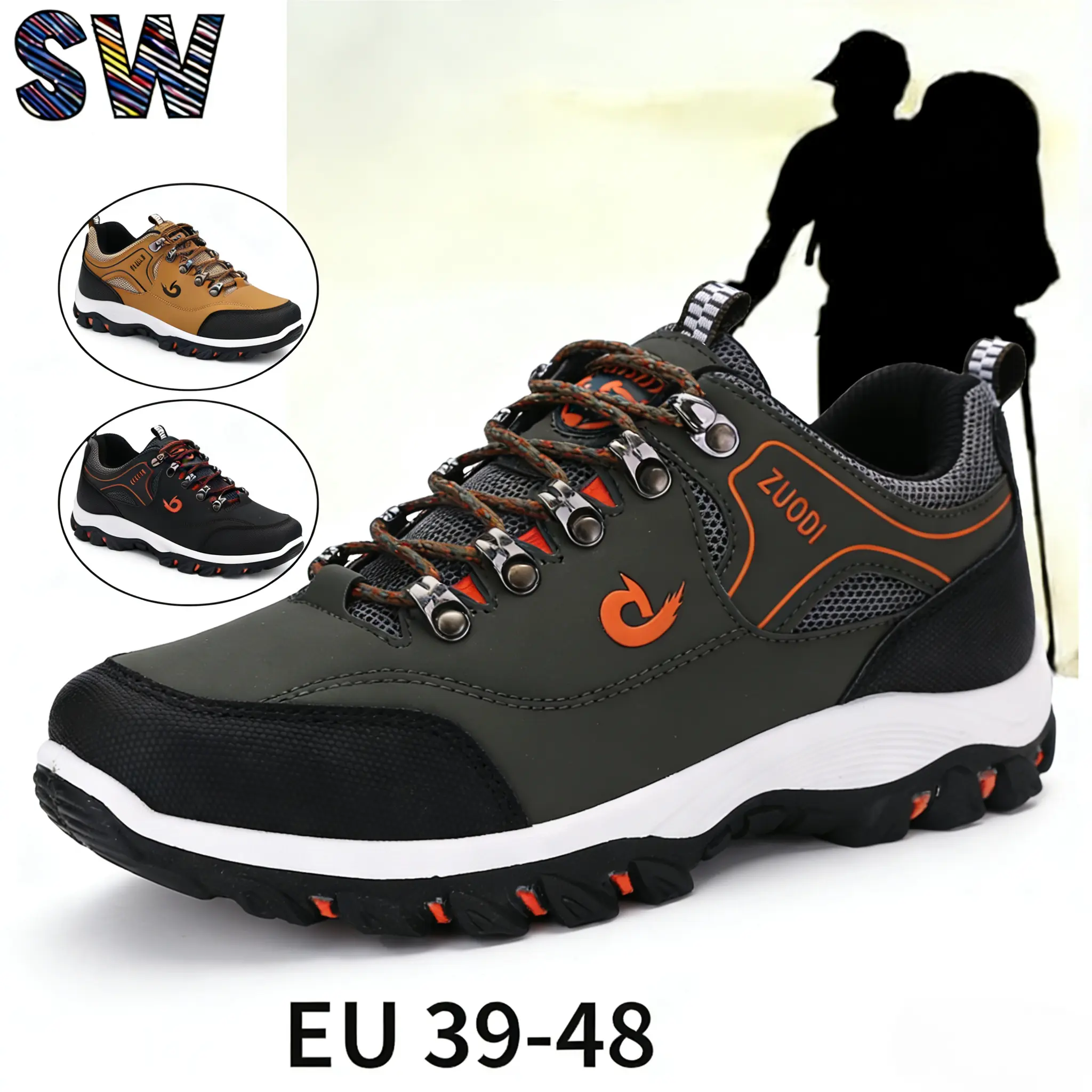 Men's Synthetic Low Top Hiking Shoes - Round Toe, Waterproof, Lightweight, Breathable, Soft, Flexible Lace-Up Rubber Sole Casual Trainers for Outdoor Hiking, Running, All Seasons, Outdoors, Male, Fashion