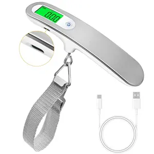 Rechargeable Luggage Scale with Strap & Type-C Port - Portable, Digital, High-Precision, and Ideal for Backpacks, Suitcases, and Carry-Ons - Up to 110lb/50kg Capacity -Strap, Silver