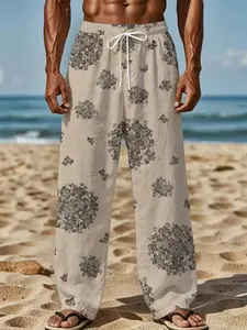 Blue and white maple leaf silhouette refreshing simple and casual long pants