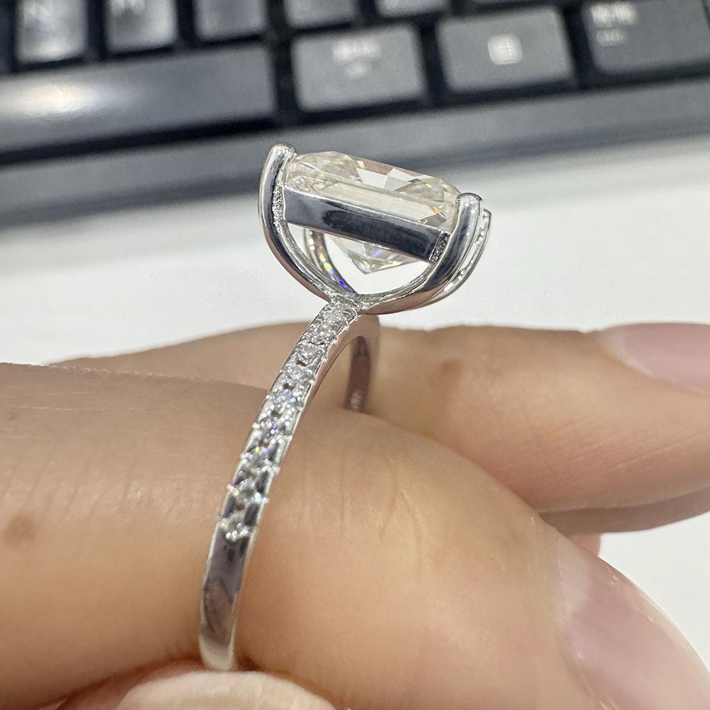 1/2/3/4carat Emerald Cut Full Moissanite Engagement  Ring Hidden Halo Diamond RingCertified 925 Silver Wedding Band for Women