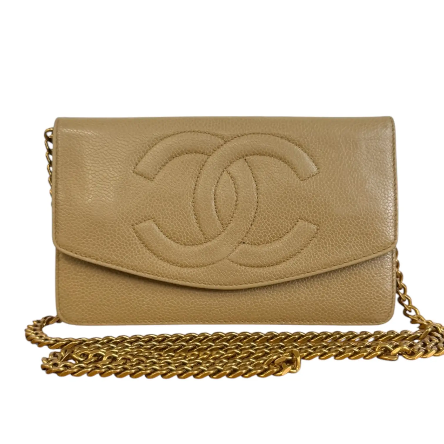 Pre-owned CHANEL caviar leather Crossbody bags Beige Timeless Clutch with added chain
