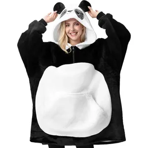Wearable Blanket Hoodie for Women and Men Sherpa Fleece Hooded Blanket Sweatshirt Warm Cozy Oversized Hoodie with Giant Pocket & Sleeves for Adult Panda
