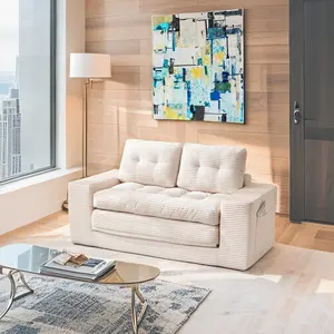 Loveseat Sofa Bed with Memory Foam & Steel Frame - No Assembly, Convertible 2-in-1 Design, Corduroy Fabric - Compact Couch for Small Spaces, Apartments, Home Office & Bedroom ， Chaise Modular Deep Seating Sofa,Premium High-Density Foam & Plush#Summervibes