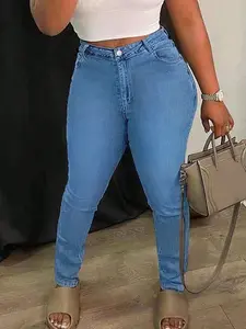 Plus Size High Waist Stretch Slim Fit Jeans, American Style, High Elasticity, Not Tightening Belly, Daily Wear Everyday for Pear Shape