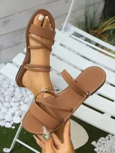 Women's Fashionable Plain Color Slingback Sandals, Casual Versatile Flat Sandals for Beach Vacation, Lightweight Slip on Sandals for Daily Wear, Walking Shoes