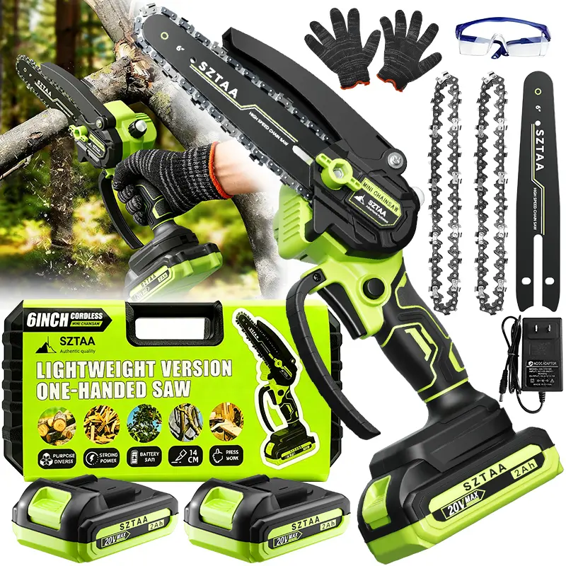 Brushless Mini Chainsaw - Portable Battery Powered Cordless Electric Saw with 2000mAh Batteries for Wood Cutting, Pruning - Ideal for Gardening, Seniors, Women's Holiday Gifts, Battery Powered Chainsaw