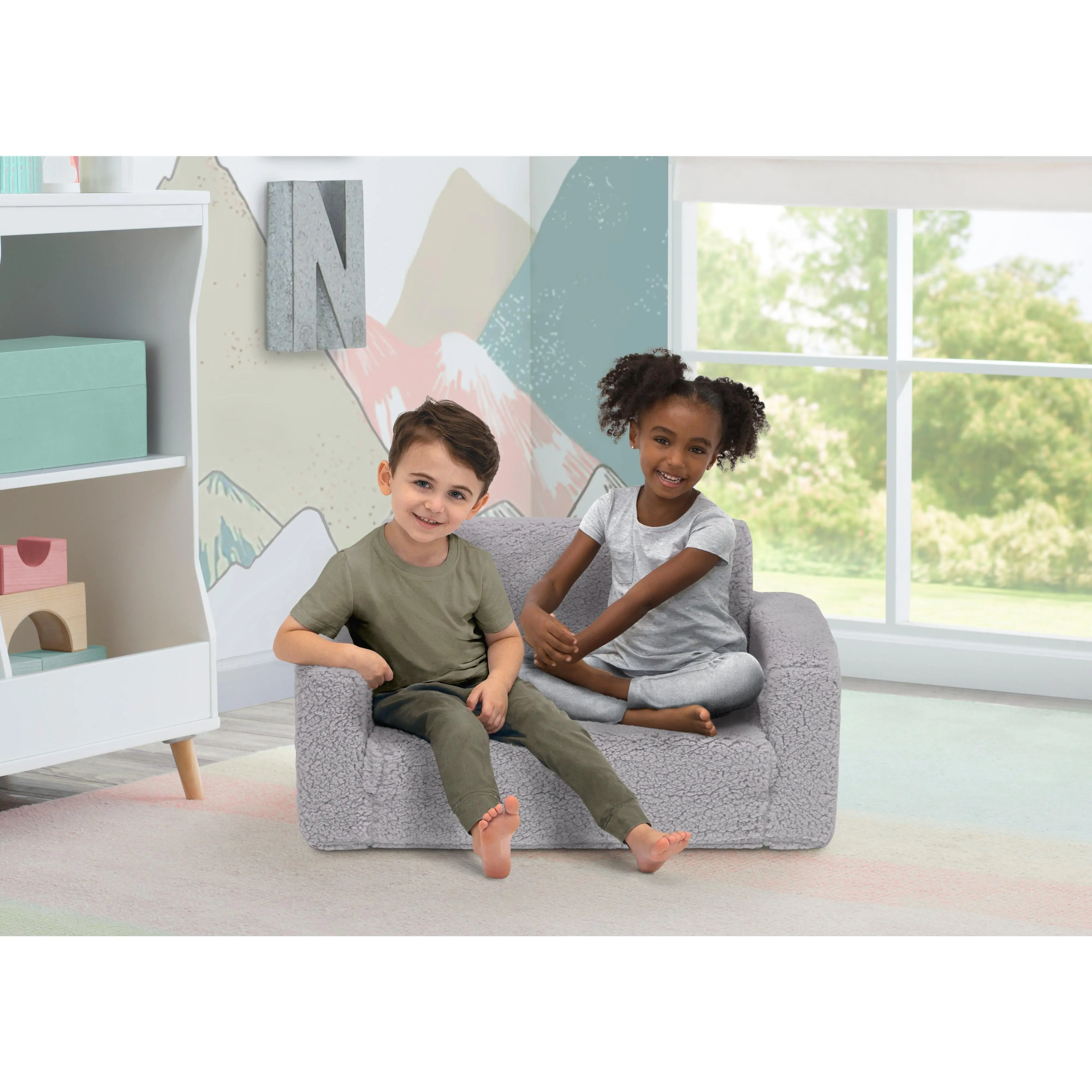 Cozee Flip-Out Sherpa 2-in-1 Convertible Sofa to Lounger for Kids