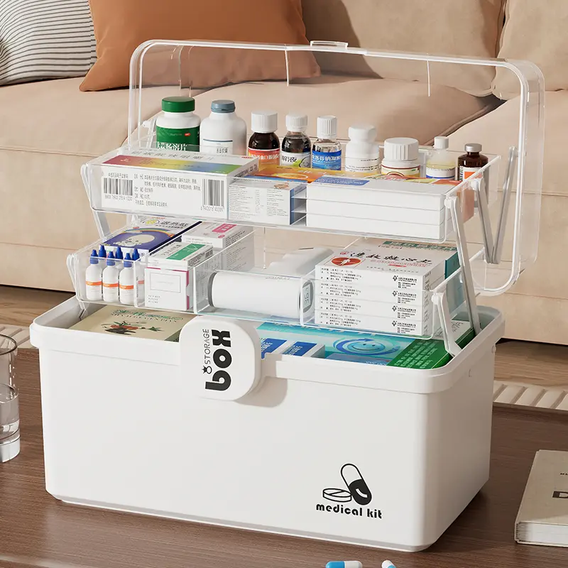 3-Tier Pill Organizer & First Aid Cabinet, Portable Large-Capacity Medicine Storage with Sliding Rails for Home Use