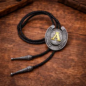 Vintage Western Bolo Tie for Men and Women, Initial Letter A–Z Cowboy Tie, Adjustable Cowboy Cowgirl Necktie, Western Rodeo String Tie for Shirts, Weddings, Parties and Country Outfits