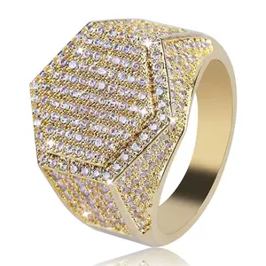Fashion Men Rings Golden Silvery Color Ring Iced Out Bling Pave Cubic Zircon Geometry Ring Charms for Men Gift