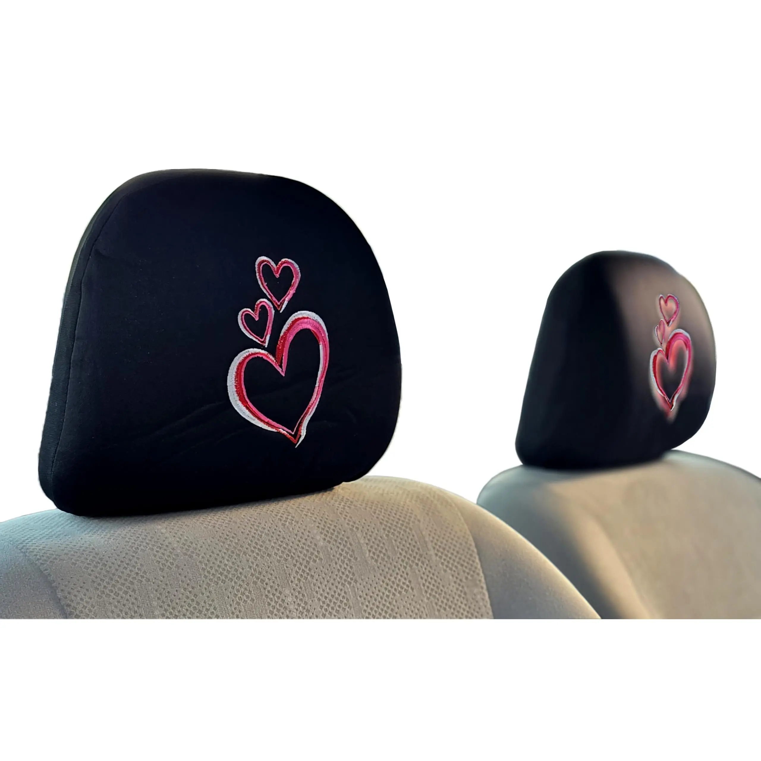 Yupbizauto Large Pink Love Heart Embroidery Car Headrest Covers - Elegant Design - Universal Fit Soft Fabric Interior Decor Accessories for Men & Women 2-Piece Set Made in USA, Accessories For Car, Cute Car Accessories