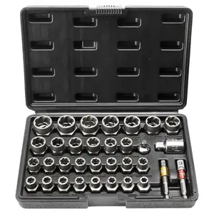 29-Piece Multi-Size CR-MO Steel Bolt Extractor Set with Reverse Threads, 6mm-10mm/13/32in-3/4in Nut Remover Kit, Strong Grip Storage Case, for Rusty Bolts, Damaged Nuts