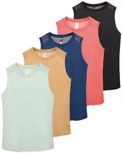 Real Essentials Women's 5-Pack Dry-Fit Racerback Muscle Tank Tops - Workout Shirts with Mesh Inserts, Athletic (Plus Sizes Available)