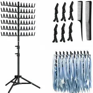 Hair Braiding Rack with Clip and Comb, 1 Set Hair Extension Holder Hair Divider Rack for Braiding Separator Stand Display Stand, Heatless Styling Tools
