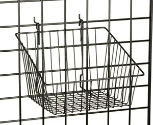 12" x 12" Metal Gridwall Slatwall Basket w/ Hooks - Black
