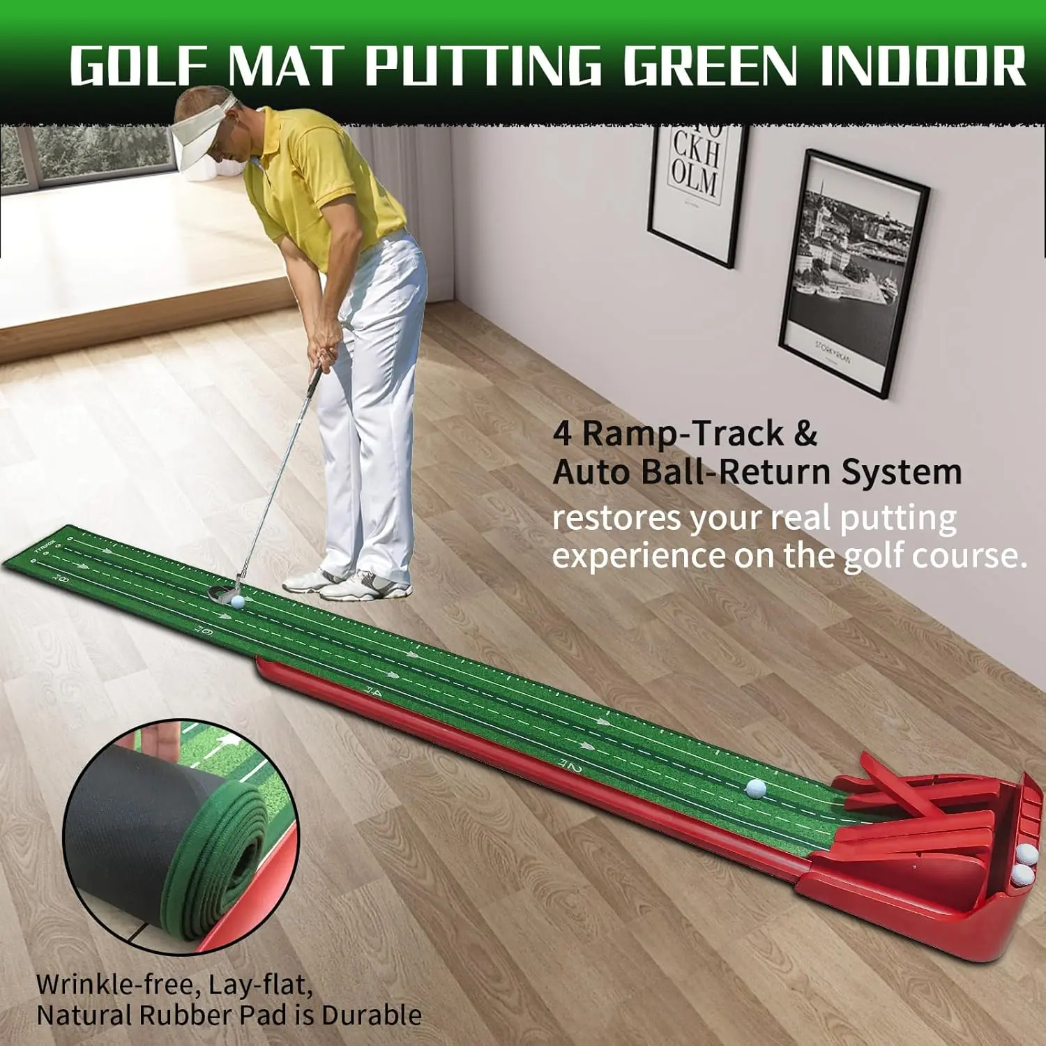 Funny Putting Green Indoor Golf Mat Practice Outdoor Ball-Return - Portable Putting Mat for Home, Backyard Game - Golf Gifts for Men & Women