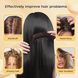 Dandruff Comb Self-cleaning, Scalp Care Massage Energy Comb, Plastic Wide Hollow Tooth Button Comb for Scalp Exfoliation with Gua Sha Handle