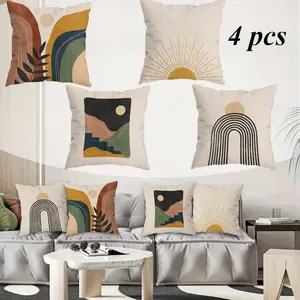Set of 4 Boho Abstract Pillow Covers, 18x18 Inch - Mid Century Modern Nature - for Sofa, Bed, Home Decor, Decorative Pillow Covers|Polyester Fabric, Pillows Decorative(Excluding pillows)