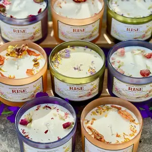 Botanic Solutions Soothing Botanical Herbal Soy-Wax Candle 16 oz. "Rise" with Aromatic Flowers and Herbs Home Decor with Gold Shimmer