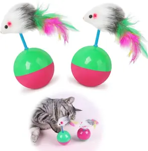 Pet joy Interactive Furry Mouse Cat Toy with Stick and Sound Tumbler Mouse Toy for Kittens Fun and Exercise Play Keeps Indoor Cats Active and Entertained