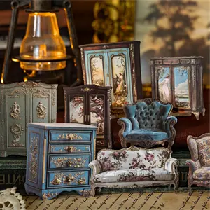 Vintage Style Furniture Pattern Sticker, 20 Sheets/bag Scrapbooking & Journal Making Material Paper, DIY Decorative Sticker for Stationery & Computer & Water Bottle, Handmade Gifts, DIY Decal Film, Creative Craft Kit