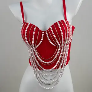 Tube Tube Dressy Tops Bra Blusas Short Handmade Beading Rhinestone Tassel Fishbone Elevated Going Out Corset Corp top Spring Summer Rave Outfits weighted vests Woman Clothing Wedding Party Blind Date Stage Party Sexy Clothes Women Tara World Halter Top