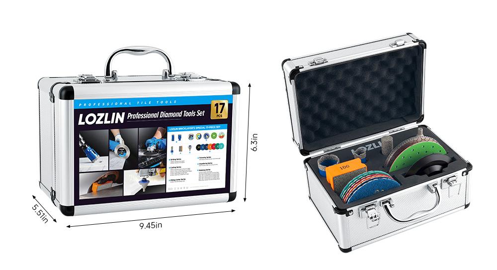 LOZLIN 17PCS Diamond Tool Kit for Tile, Includes Diamond Drill Bits, Saw Blades, Polishing Pads,Hand Pad, Chamfer Drill & Milling Bits, Cut & Grind Porcelain, Glass, Marble, Quartz and Ceramic LOZLIN 17PCS Diamond Tool Kit for Tile, Includes Diamond Drill Bits, Saw Blades, Polishing Pads,Hand Pad, Chamfer Drill & Milling Bits, Cut & Grind Porcelain, Glass, Marble, Quartz and Ceramic