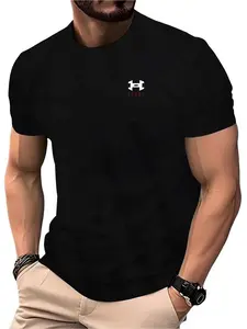 Men's Muscle Fit Short Sleeve T-Shirt, Athletic Shirt, Breathable Elastic Fabric, Casual Loose-Fitting Gym Training Tee, European Minimalist Style