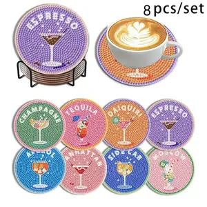 8 Piece Adult Cocktail Diamond Art Coasters Set, Diamond Painting Coasters, 5D Gemstone DIY Craft Kit, Includes Stand, Perfect Gift for Home Decor