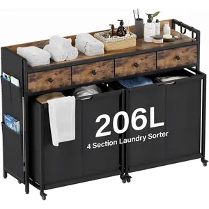 Laundry Sorter 4 Section 206L Rolling Laundry Basket Organizer with Wheels Shelf Oxford Fabric Drawers Clothes Hamper for Room Organization Storage Ergonomic Folding Adirondack Chairs with Cup Holder Adjustable Adirondack Chair with Ottoman