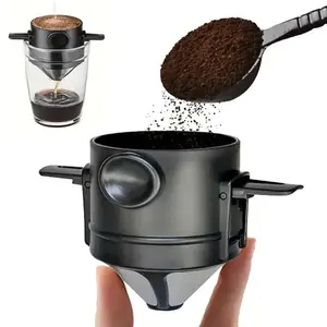 【TikTokShopBlackFriday】Pour Over Coffee Dripper, 1 Count Stainless Steel Reusable Coffee Dripper Cone, Slow Drip Coffee Filter Cone Paperless Mini Collapsible Coffee Filter, Easy to Carry ,Coffee Making Tool, Camping,hashtag, TikTokShopCyberMonday