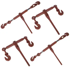 Heavy duty 3/8" – 1/2" Ratchet Binders, 9200lbs Working Load breaking, G70 Hooks Adjustable Length, 4-Pack, Red and Black