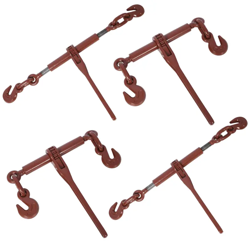 Heavy duty 3/8" – 1/2" Ratchet Binders, 9200lbs Working Load breaking, G70 Hooks Adjustable Length, 4-Pack, Red and Black