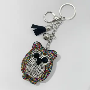 Owl Rhinestone Fragrance Pouch Keychain Colorful Bag Pendant with Tassel and Beads for Stylish Accessory